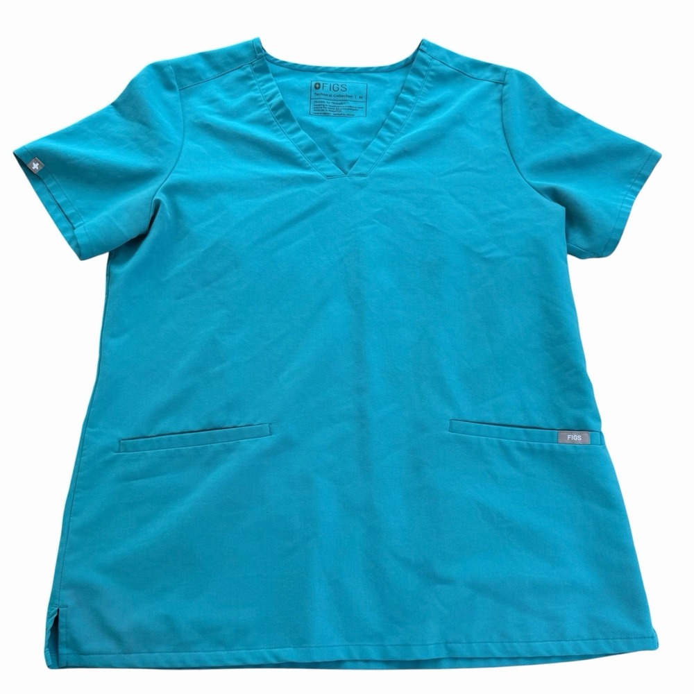 FIGS Technical Collection Casma Three-Pocket Scrub Top Teal Size Med PO 1773